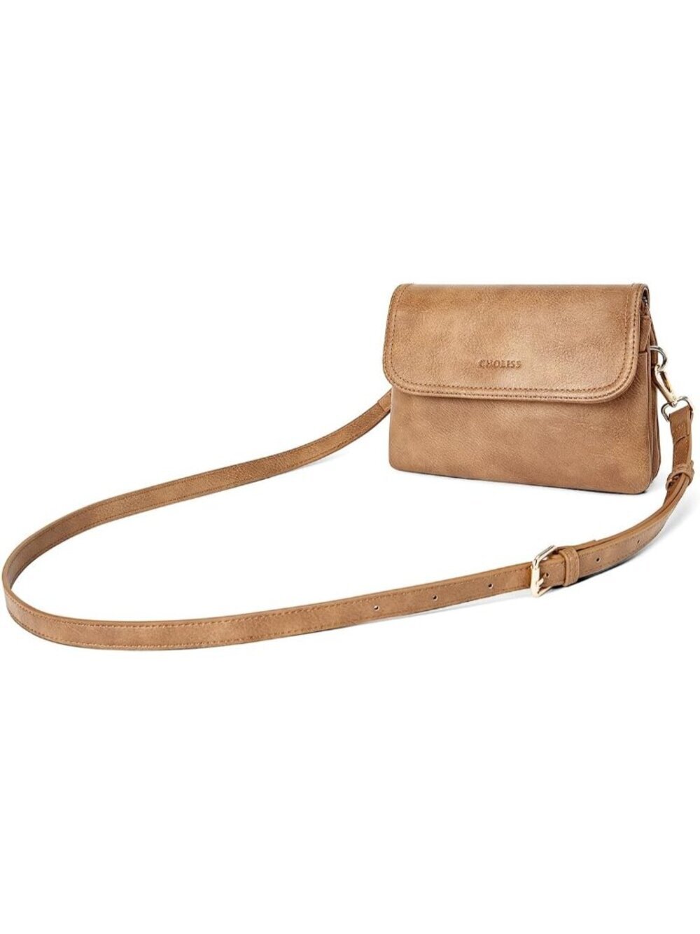 CHOLISS Women's Camel Leather Cell Phone Crossbody Bags with Adjustable Strap